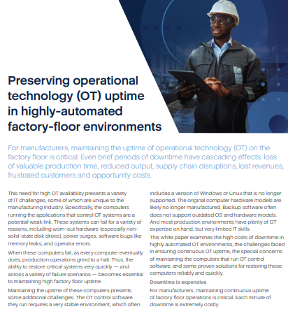 Preserving operational technology (OT) uptime in highly-automated factory-floor environments